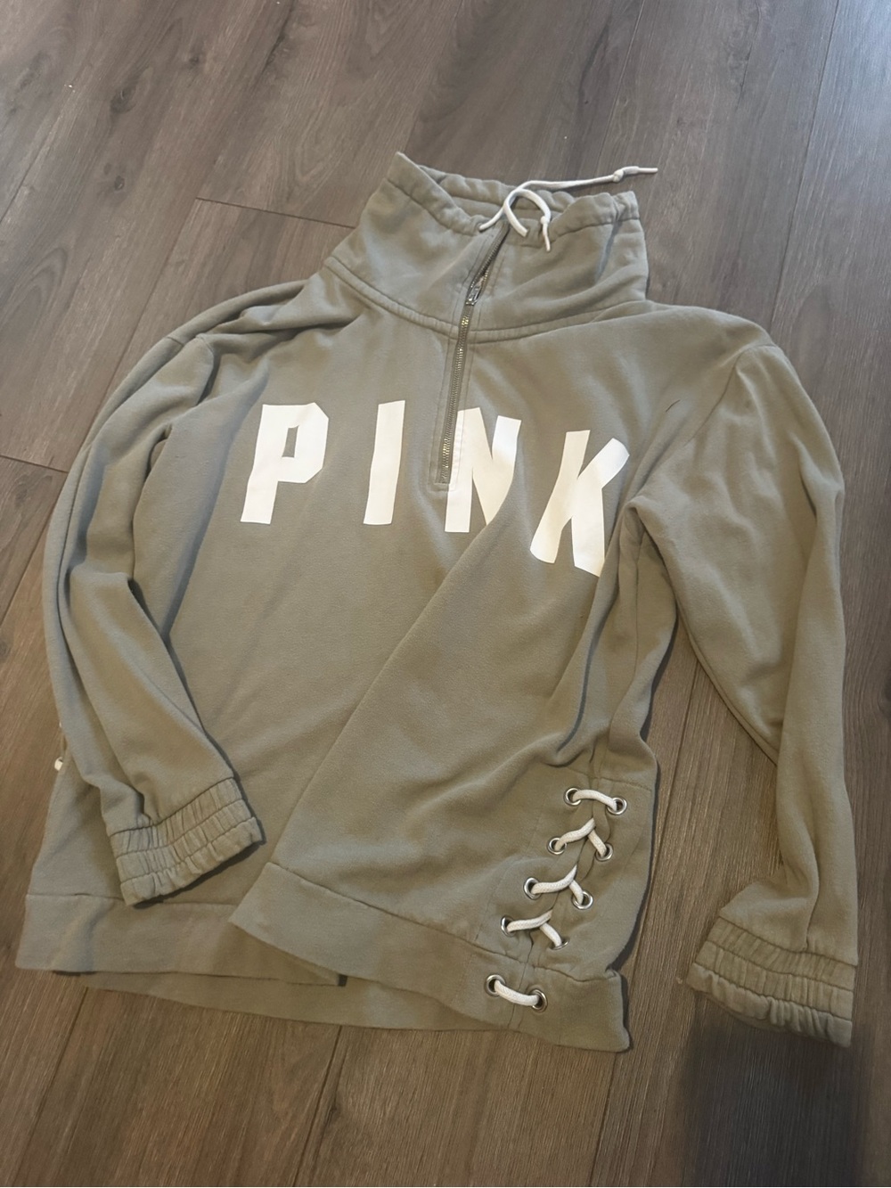 Victoria's Secret PINK Olive Quarter-Zip Lace-Up Sweater